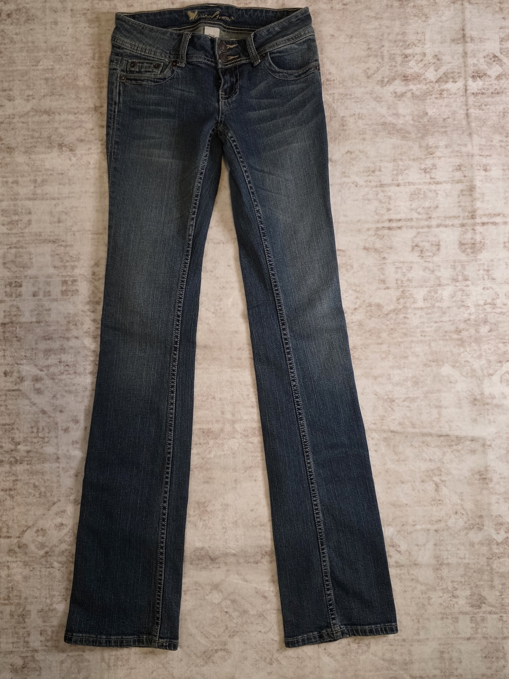 Vintage Wet Seal Y2K Jeans 0 Long Ultra Low Rise Flare Dark Wash - Excellent